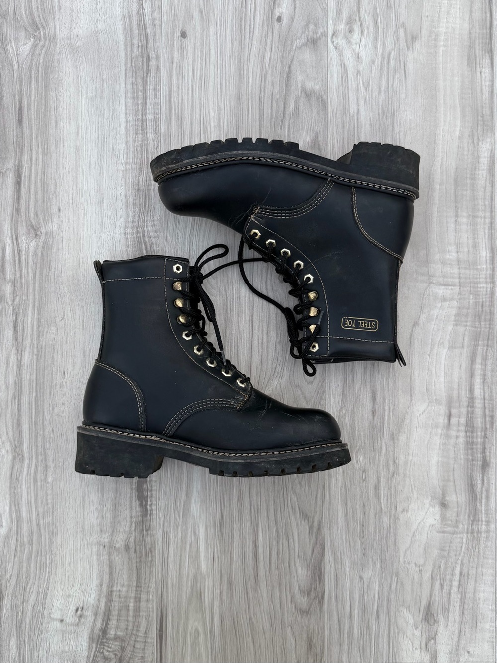 Ramrods Black Leather Steel Toe Work Boots